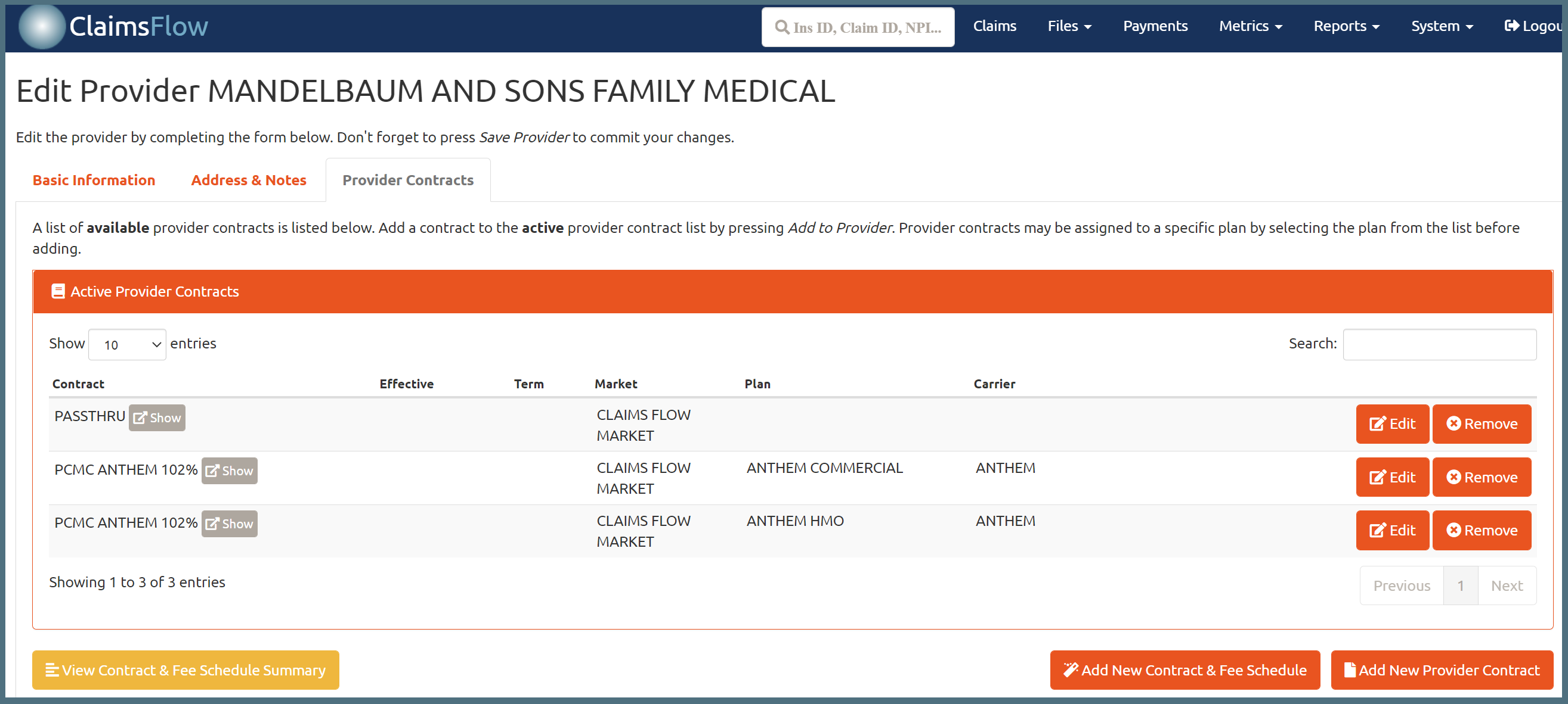 Provider data tree structure